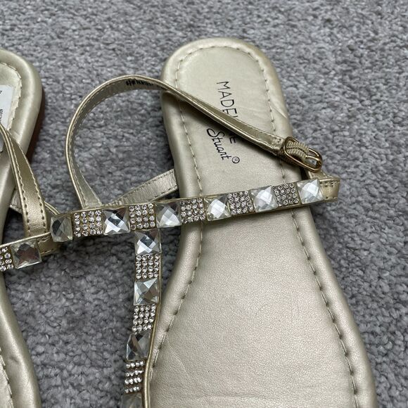 Madeline Stuart Embellished Rhinestones Leather Sandals Women 6.5M Gold Metallic - Picture 2 of 8